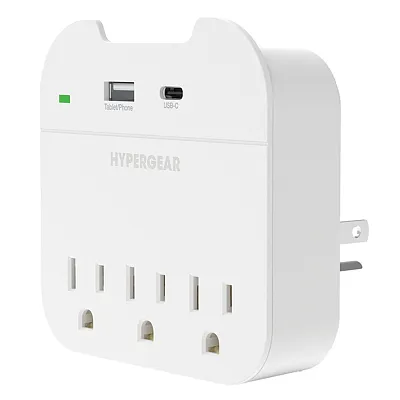 Hypergear 15705 3-Ac Outlet And 2-Usb Port Multi Plug Outlet Extender Wall Tap W