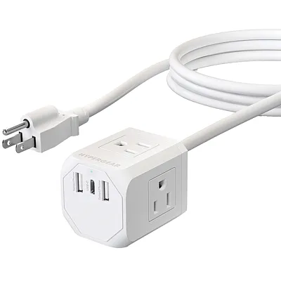 Hypergear 15706 Cube 6-Outlet Multi-Port Power Strip Extension Cord With 5-Ft. C