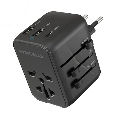Hypergear 15822 Worldcharge Universal Travel Adapter With Usb/Usb-C (Black)