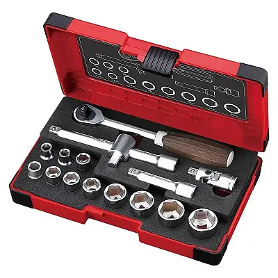 Vessel Wood-Compo Socket Wrench Set No.Hrw3002M-W 3/8&quot; Sq Drive 16Pc. Set