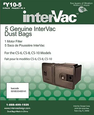 INTERVAC VAC Y105 Y10-5 Dust Bags Cs-6 & Cs-8 Models