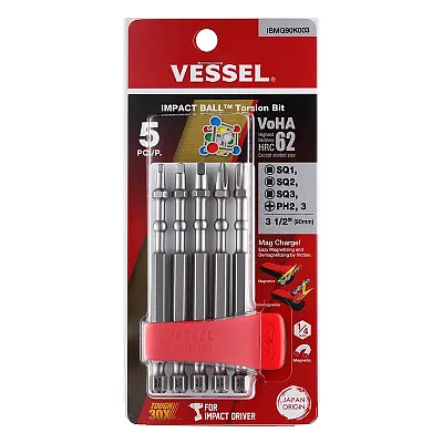 Vessel Impact Ball Torsion Bit Set With Mag Charge Holder (5 Bit Set)