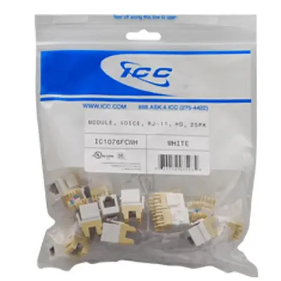 Icc Ic1076Fcwh Module, Voice, Rj-11, Hd, 25Pk, Wh