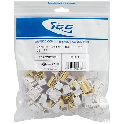 ICC IC1076VCWH Module, Voice, Rj-11, Ez, 25 Pk, White