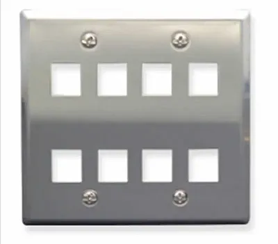 ICC IC107DF8SS Faceplate, Stainless Steel,2-Gang,8-Port