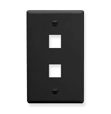 ICC IC107F02BK Faceplate, Flat, 1-Gang, 2-Port, Black