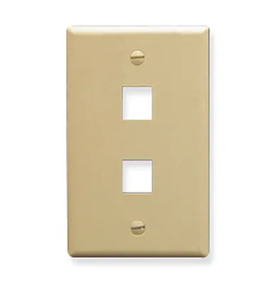 ICC IC107F02IV Faceplate, Flat, 1-Gang, 2-Port, Ivory