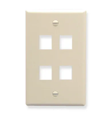 ICC IC107F04AL Faceplate, Flat, 1-Gang, 4-Port, Almond