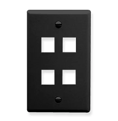 ICC IC107F04BK Faceplate, Flat, 1-Gang, 4-Port, Black