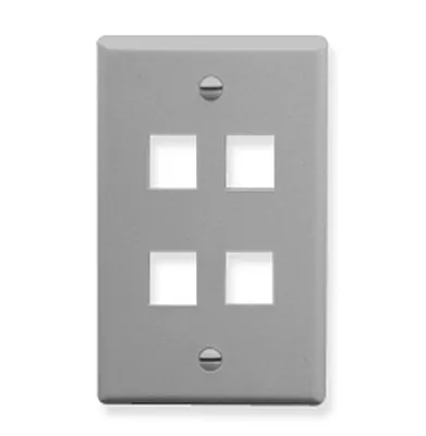 ICC IC107F04GY Faceplate, Flat, 1-Gang, 4-Port, Gray