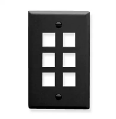 ICC IC107F06BK Faceplate, Flat, 1-Gang, 6-Port, Black