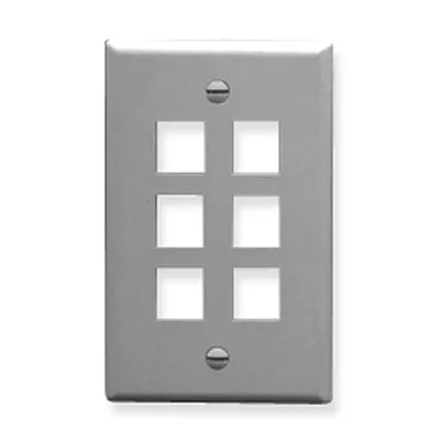 ICC IC107F06GY Faceplate, Flat, 1-Gang, 6-Port, Gray