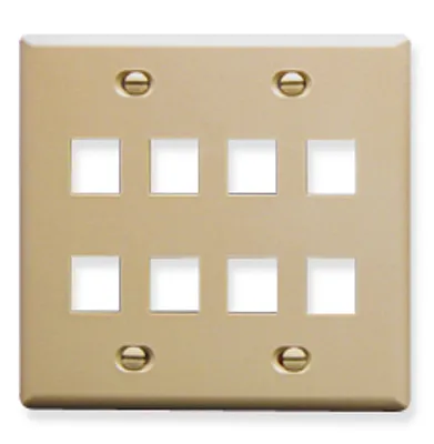 ICC IC107FD8IV Faceplate, Flat, 2-Gang, 8-Port, Ivory
