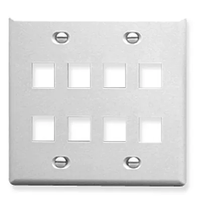 ICC IC107FD8WH Faceplate, Flat, 2-Gang, 8-Port, White