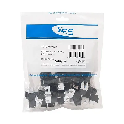 ICC IC107GACBK Module, Cat6A, Hd, 25Pk, Black