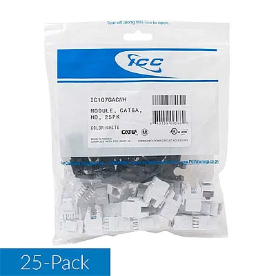 ICC IC107GACWH Module, Cat6A, Hd, 25Pk, White
