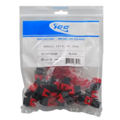 ICC IC107L6CBK Module, Cat 6, Ez, 25 Pk, Black