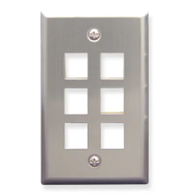 ICC IC107SF6SS Faceplate, Stainless Steel,1-Gang,6-Port