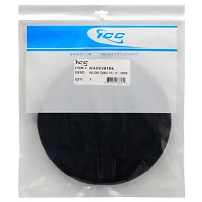 ICC ICACSVBTBK Velcro Cable Tie, 12", Black, 100Pk