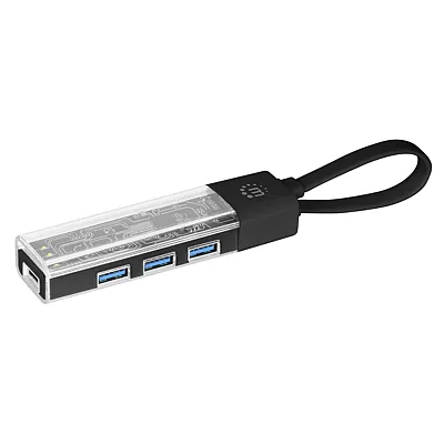 Manhattan 181013 Transparent 4-Port Usb 3.0 Usb-C/Usb-A Combo Hub (Black)