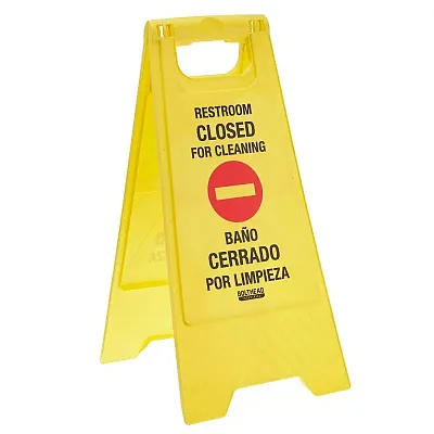 Restroom Closed for Cleaning Bilingual Floor Sign IFLR-109