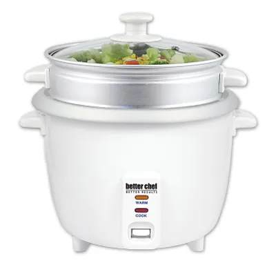 Better Chef 5 Cup Rice Cooker with Food Steamer Attachment in White