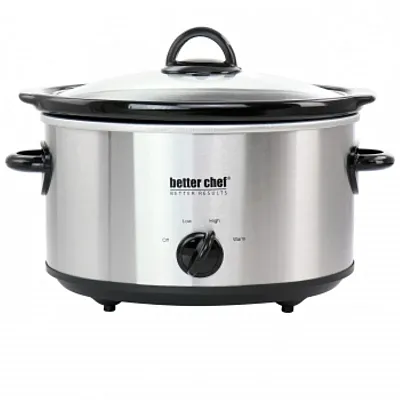 Better Chef 4 Quart Oval Slow Cooker with Removable Stoneware Crock in Stainless