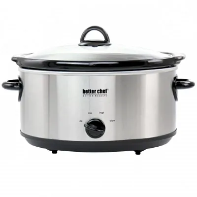 Better Chef 6 Quart Oval Slow Cooker with Removable Stoneware Crock in Stainless