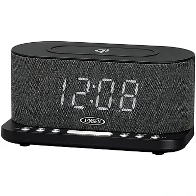 Jensen Qicr-50 Fm Digital Dual-Alarm Clock Radio With Large Display, Wireless Qi