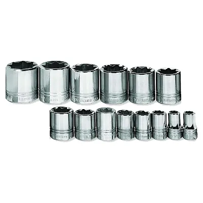 Williams 1/2??? Drive Shallow Sae Socket Set On Clip Rail 8-Point (14 Piece)