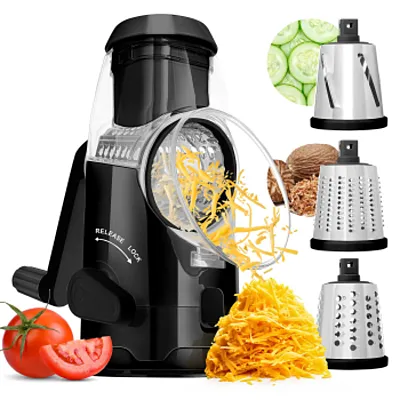 Brentwood Rotary Cheese Grater Slicer in Black with 3 Drum Blades
