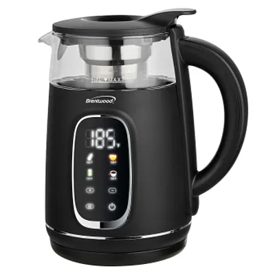Brentwood 1.7L 1100W BPA Free 360 Cordless Digital Glass Electric Kettle in Blac