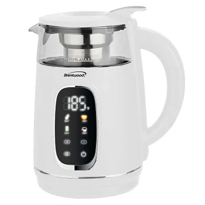 Brentwood 1.7L 1100W BPA Free 360 Cordless Digital Glass Electric Kettle in Whit