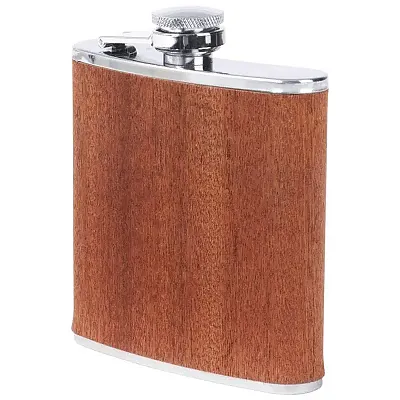 Maxam 6oz Stainless Steel Flask with Real Sapele Wood Wrap-KTFLKWD