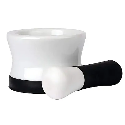 HEALTHSMART Porcelain Mortar and Pestle with Black Silicone Base-KTHERBC
