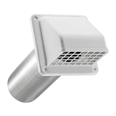 Lambro 224W-B 4-In. Plastic Wall Exhaust Hood Dryer Vent With Damper, Removable