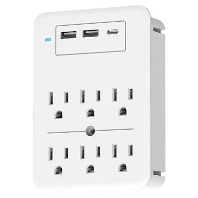 Ciao Tech Cpa5V00-072 6-Ac Outlet 3-Usb Port 300-Joules Surge Protector Wall Tap