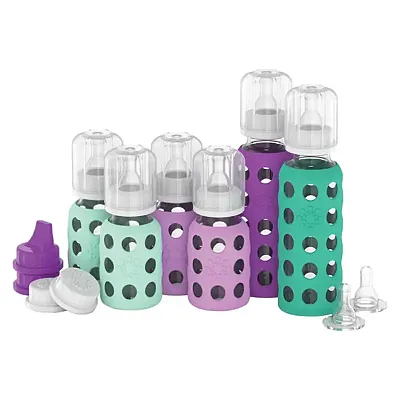 Lifefactory Lf120407C4 6-Glass Baby Bottle Starter Set (Mint/Lavender/Grape/Kale
