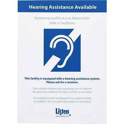 Listen Tech Multi-Lingual Assistive Listening Notification Sign LA-303