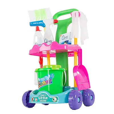 Pretend Play Cleaning Set with Caddy on Wheels by Hey! Play!