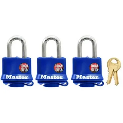 MASTERLOCK 312TRI 3Pk Padlock W/Blue Shell