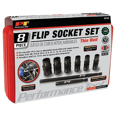 Performance Tool 1/4" Drive Flip Socket Set (8-Piece Set)