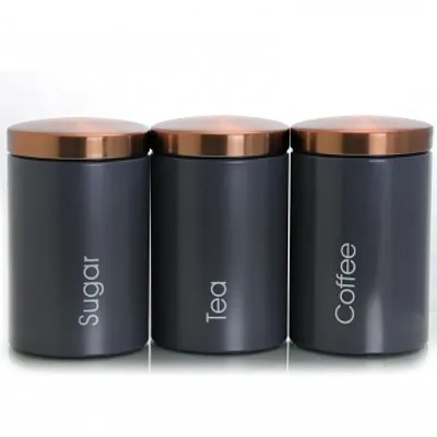 MegaChef Essential Kitchen Storage 3 Piece Sugar, Coffee and Tea Canister Set in