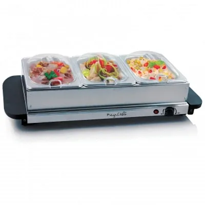 MegaChef Buffet Server &amp; Food Warmer With 3 Removable Sectional Trays , Heat