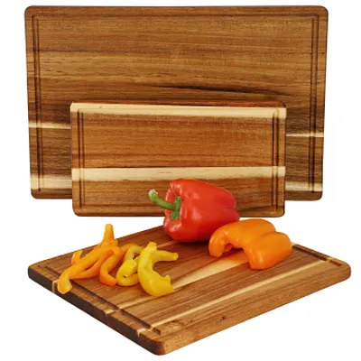 MegaChef 3 Piece 7 Inch, 10 Inch, and 17 Inch Acacia Wood Cutting Board Set with