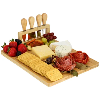 MegaChef Bamboo Charcuterie and Cheese Board with Knife Stand Attachment and 4 P