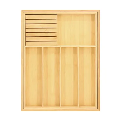 MegaChef Adjustable Bamboo Drawer Storage and Organization Tray with Removable K