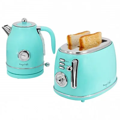 MegaChef 1.7 Liter Electric Tea Kettle and 2 Slice Toaster Combo in Turquoise
