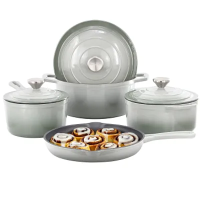 MegaChef 7 Piece Enameled Cast Iron Cookware Set in Gray