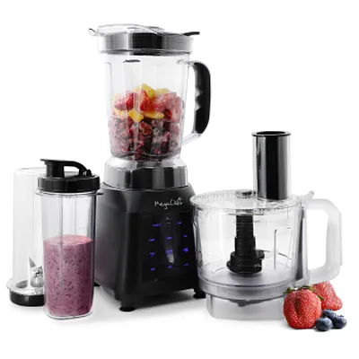 MegaChef 8 Cup 1400W Digital Blender with 5 Cup Food Processor and Two 24 Ounce